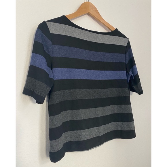 Three Dots • Professional Multi Colored Striped Quarter Sleeve Black Top - Picture 9 of 12